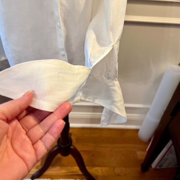 EEUC‎ Saks Fifth Avenue White Linen Button Front Shirt Top blouse Tie Cuff SMALL - Picture 4 of 5